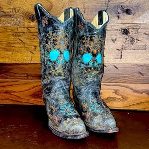 CORRAL Sugar Skull & Flower Snip Toe Boots Sz 10M